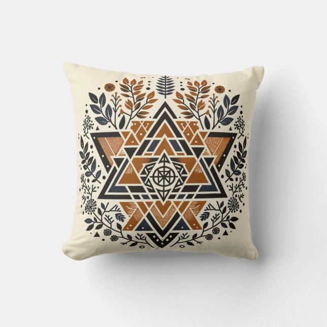 Burnt Orange Geometric Botanical Throw Pillow (Front)