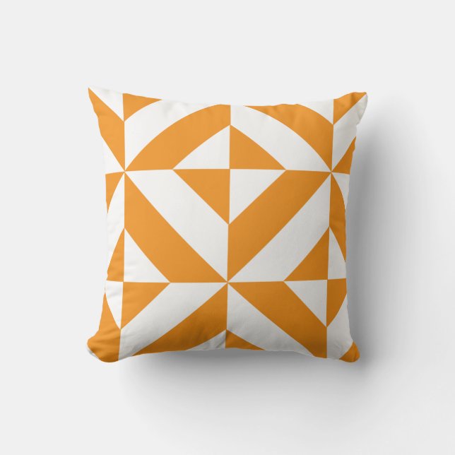 Burnt Orange Geometric Deco Cube Cushion (Front)
