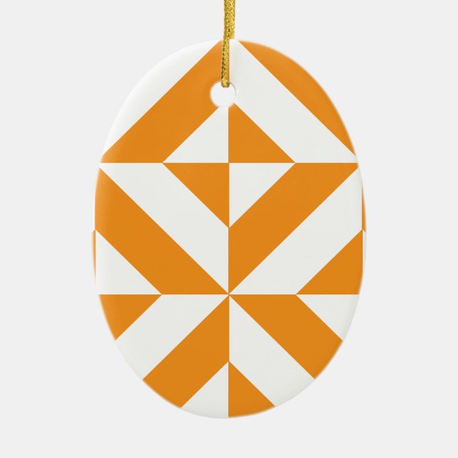 Burnt Orange Geometric Deco Cube Pattern Ceramic Ornament (Front)