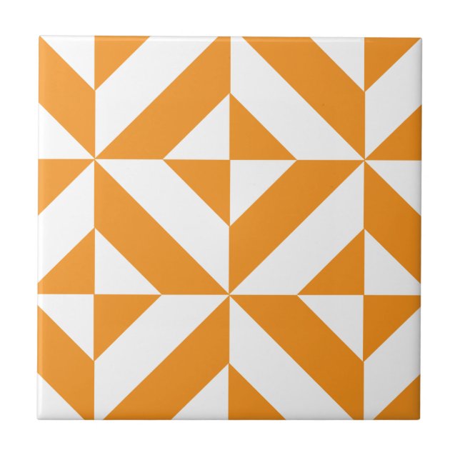Burnt Orange Geometric Deco Cube Pattern Ceramic Tile (Front)