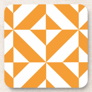 Burnt Orange Geometric Deco Cube Pattern Coaster