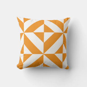 Burnt Orange Geometric Deco Cube Pattern Cushion