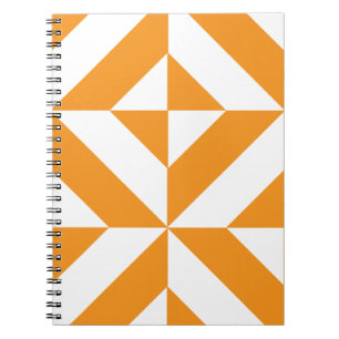 Burnt Orange Geometric Deco Cube Pattern Notebook
