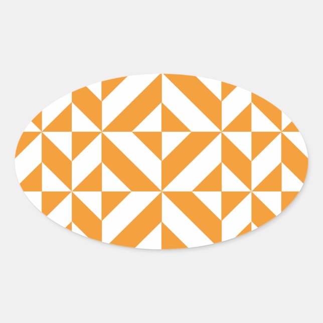 Burnt Orange Geometric Deco Cube Pattern Oval Sticker (Front)