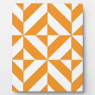 Burnt Orange Geometric Deco Cube Pattern Plaque