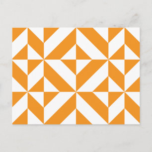 Burnt Orange Geometric Deco Cube Pattern Postcard