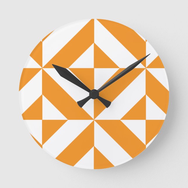 Burnt Orange Geometric Deco Cube Pattern Round Clock (Front)