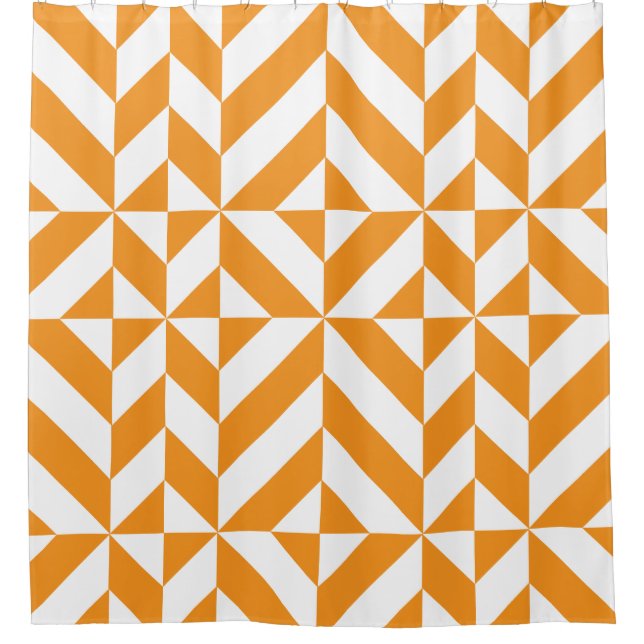 Burnt Orange Geometric Deco Cube Pattern Shower Curtain (Front)