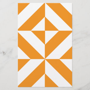 Burnt Orange Geometric Deco Cube Pattern Stationery