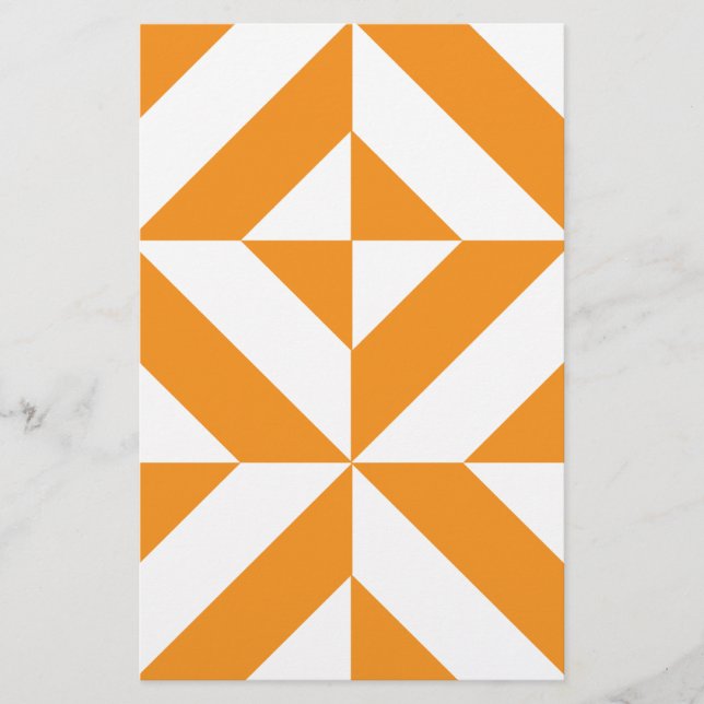 Burnt Orange Geometric Deco Cube Pattern Stationery (Front)