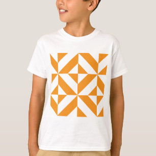 Burnt Orange Geometric Deco Cube Pattern T-Shirt