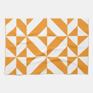 Burnt Orange Geometric Deco Cube Pattern Tea Towel