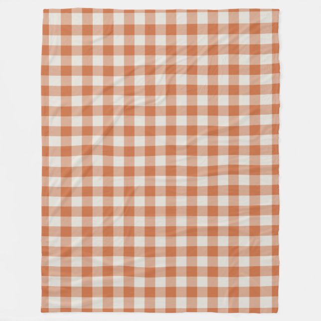 Burnt Orange Gingham Check Pattern Fleece Blanket (Front)