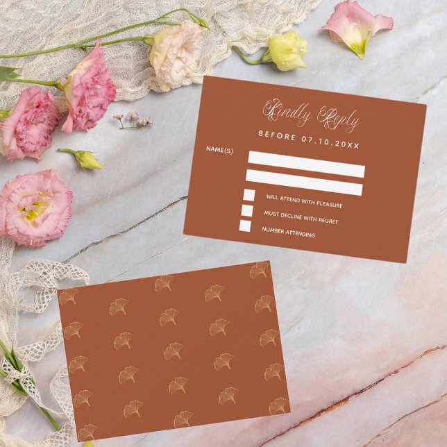 Burnt orange ginkgo leaves wedding response RSVP Card (Creator Uploaded)