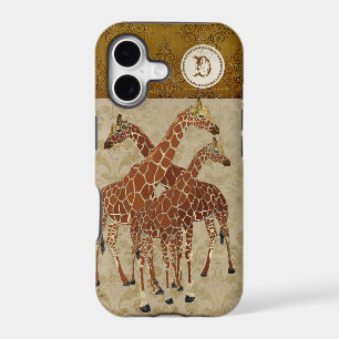 Burnt Orange Giraffes Gold Damask iPhone Case