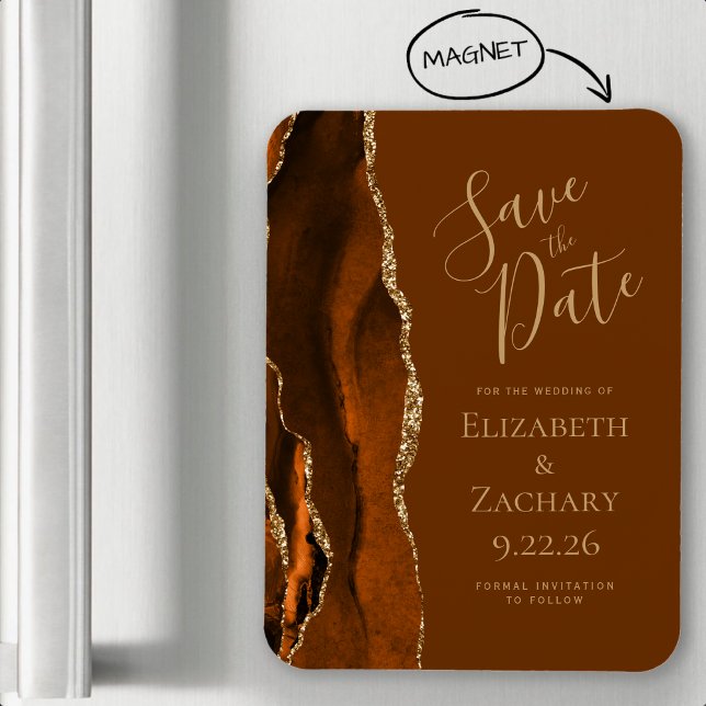 Burnt Orange Gold Agate Brown Save the Date Magnet (Creator Uploaded)