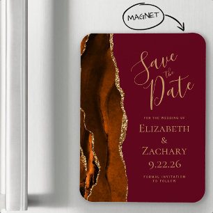 Burnt Orange Gold Agate Burgundy Save the Date Magnet