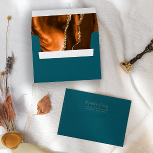 Burnt Orange Gold Agate Dark Wedding Envelope