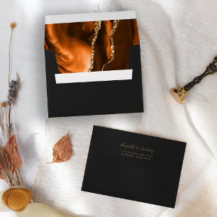 Burnt Orange Gold Agate Dark Wedding Envelope