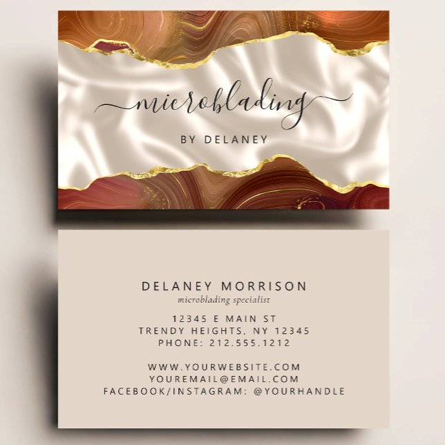 Burnt Orange Gold Agate Ivory Luxury Microblading Business Card (Creator Uploaded)