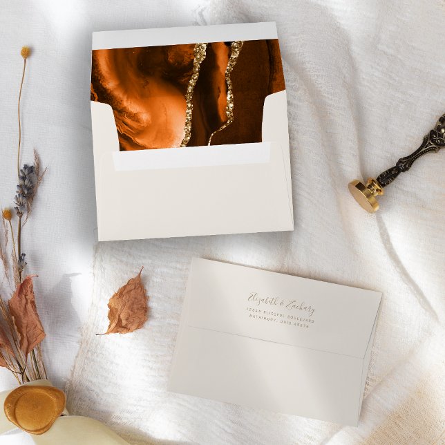Burnt Orange Gold Agate Ivory Wedding Envelope (Creator Uploaded)