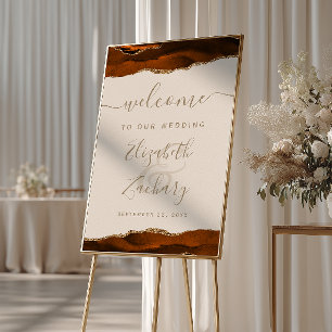 Burnt Orange Gold Agate Ivory Wedding Welcome Sign