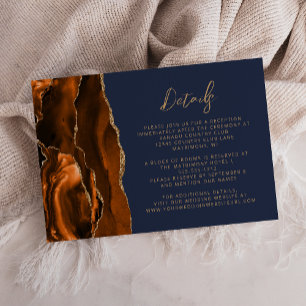 Burnt Orange Gold Agate Navy Blue Wedding Details Enclosure Card