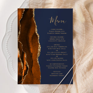 Burnt Orange Gold Agate Navy Blue Wedding Menu