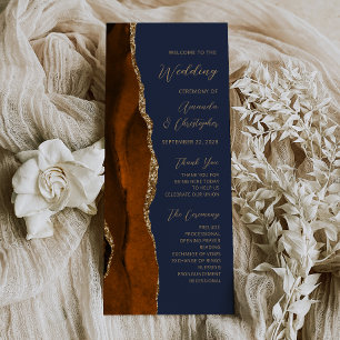Burnt Orange Gold Agate Navy Blue Wedding Program