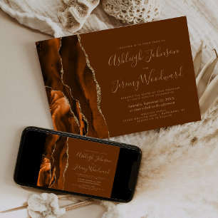 Burnt Orange Gold Agate Nutmeg Brown Wedding Invitation