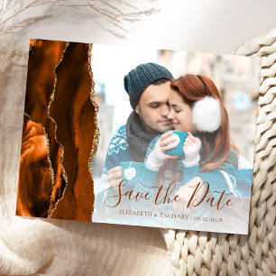 Burnt Orange Gold Agate Photo Save the Date Postcard