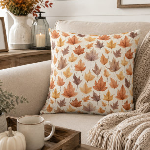 Burnt Orange Gold Brown Fall Leaf Modern Farmhouse Cushion