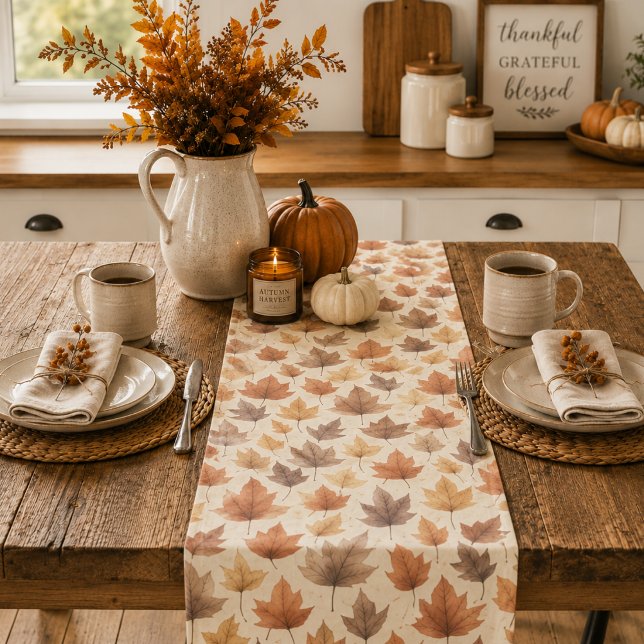 Burnt Orange Gold Brown Fall Leaf Modern Farmhouse Short Table Runner (Creator Uploaded)