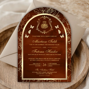 Burnt Orange Gold Butterfly Arch Muslim Wedding Invitation