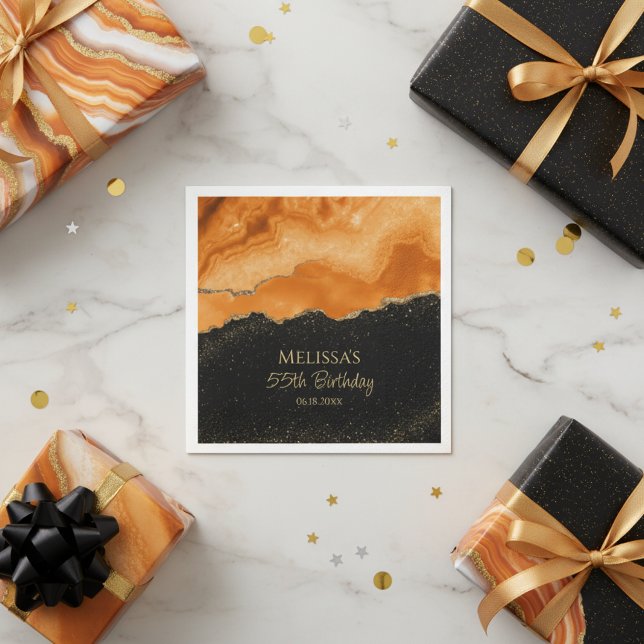 Burnt Orange Gold Glitter Watercolor Marble Napkin (Creator Uploaded)