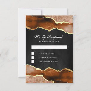 Burnt Orange Gold Terracotta Agate Marble Wedding RSVP Card