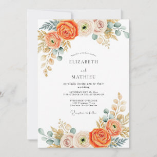 Burnt Orange Graceful Autumnal Wedding Invitation