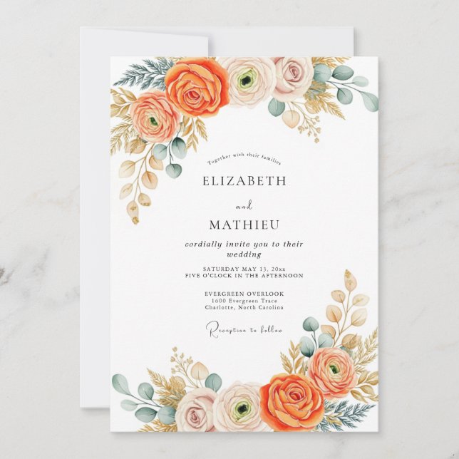 Burnt Orange Graceful Autumnal Wedding Invitation (Front)