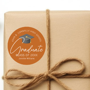 Burnt Orange Graduate Custom 2025 Graduation Party Classic Round Sticker