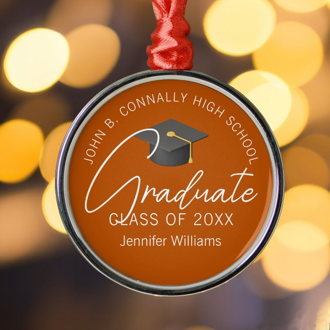 Burnt Orange Graduate Custom Graduation Christmas Metal Ornament (Creator Uploaded)