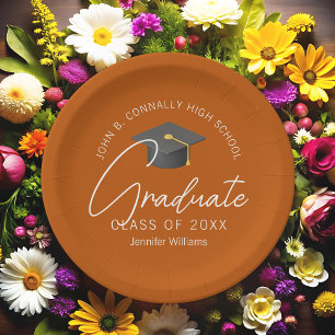 Burnt Orange Graduate Custom Graduation Party Paper Plate