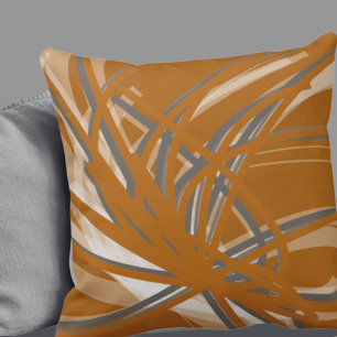 Burnt Orange & Gray Artistic Abstract Ribbons Cushion