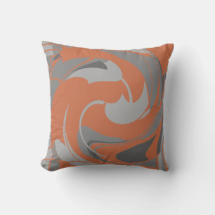 Burnt Orange Gray Charcoal Abstract Flower Mosaic Cushion