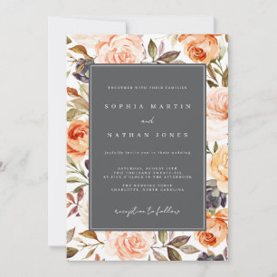 Burnt Orange Gray Fall Floral Wedding Invitation