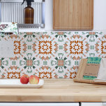 Burnt Orange Green White Aztec Geometric Tribal Ceramic Tile<br><div class="desc">Beautiful high quality original modern tribal boho folk pattern ceramic tile, designed in burnt orange and teal green colour on a white background with geometric aztec icat pattern. Perfect for a fresh style modern interior design, for a stylish kitchen backsplash, bathroom or wall decoration with a hint of folk feel....</div>