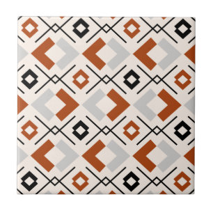 Burnt orange grey and beige geometric pattern ceramic tile
