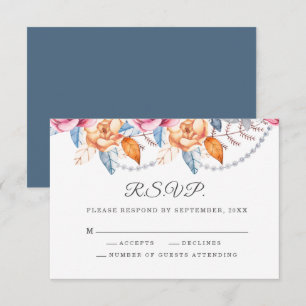 Burnt Orange Grey Watercolor Floral Wedding RSVP Card