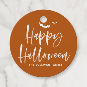 Burnt Orange Happy Halloween Brush Calligraphy Favour Tags