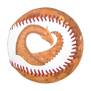 Burnt orange heart dragon on white baseball