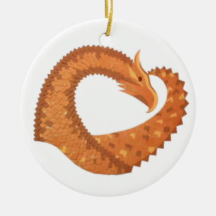 Burnt orange heart dragon on white ceramic ornament